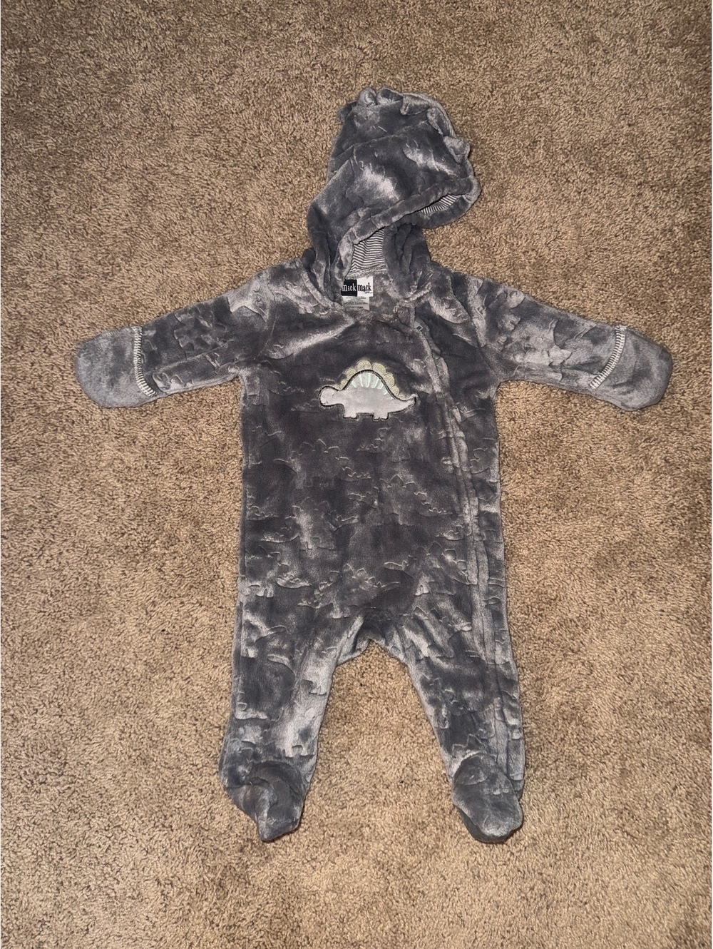 Mick Mack Baby Hooded Footed Onesie 3-6 Months Gray Plush